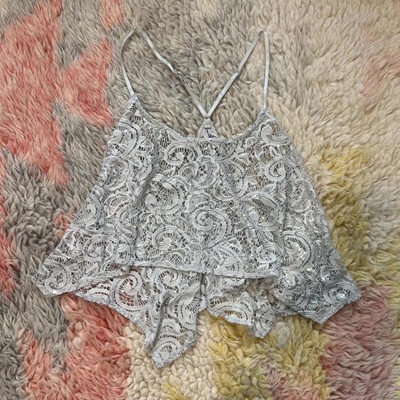 flowy boho sequin silver lace crop cami top - Picture 3 of 8